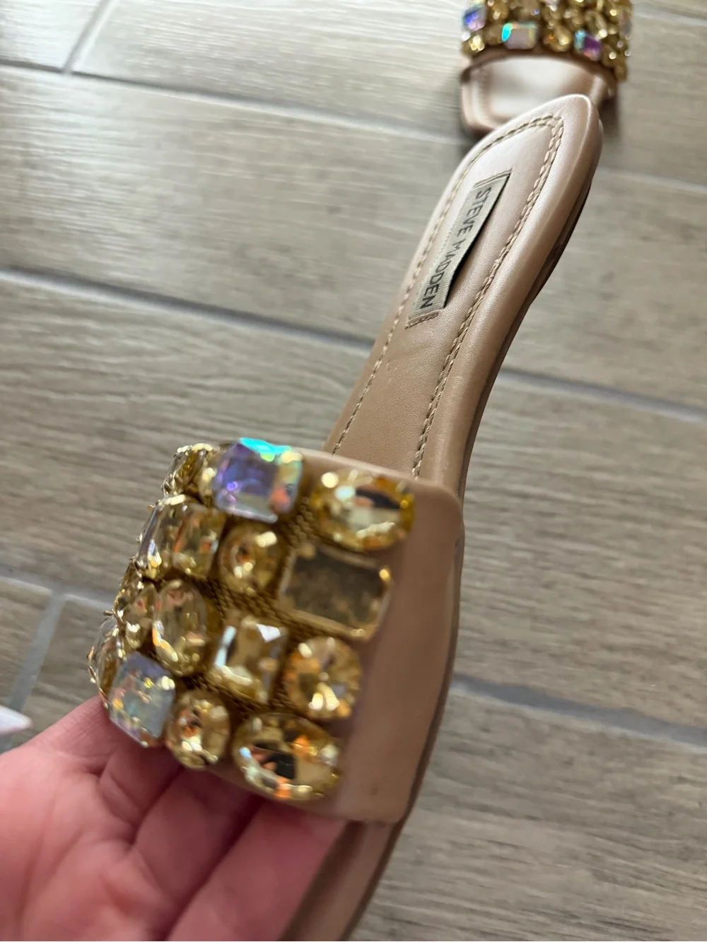 Steve Madden Tan Jeweled Sandals
